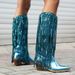 Women's Shoes autumn and winter tassel sequined western boots pointed toe thick heel high heel long tube mirrored patent leather women's boots_ipsvogv.com