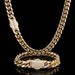 Men's Jewelry Set Hip Hop 12mm Micro Inlaid Zircon Spring Snap Stainless Steel Cuban Chain Trendy Titanium Steel Round Grinding Bracelet Necklace_ipsvogv.com