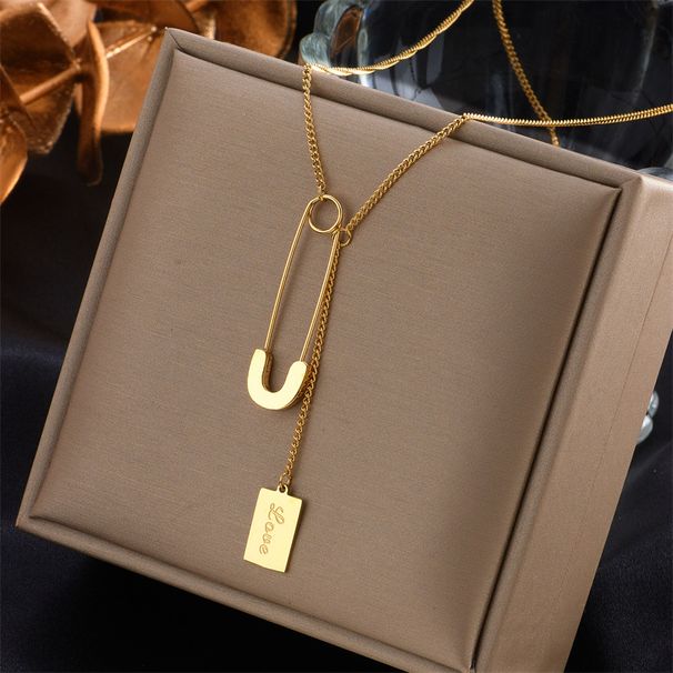European and American fashion niche design metal chain square tag pin pendant simple and versatile cold style necklace_ipsvogv.com