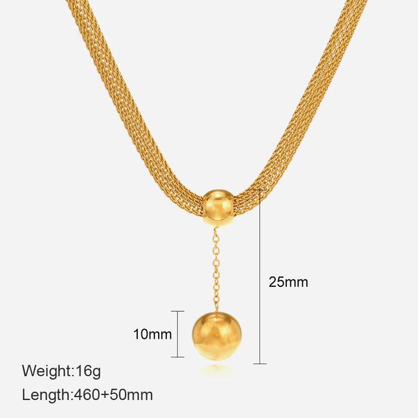 14K Gold Plated Stainless Steel Necklace - Round Ball Pendant Clavicle Chain For Women_ipsvogv.com