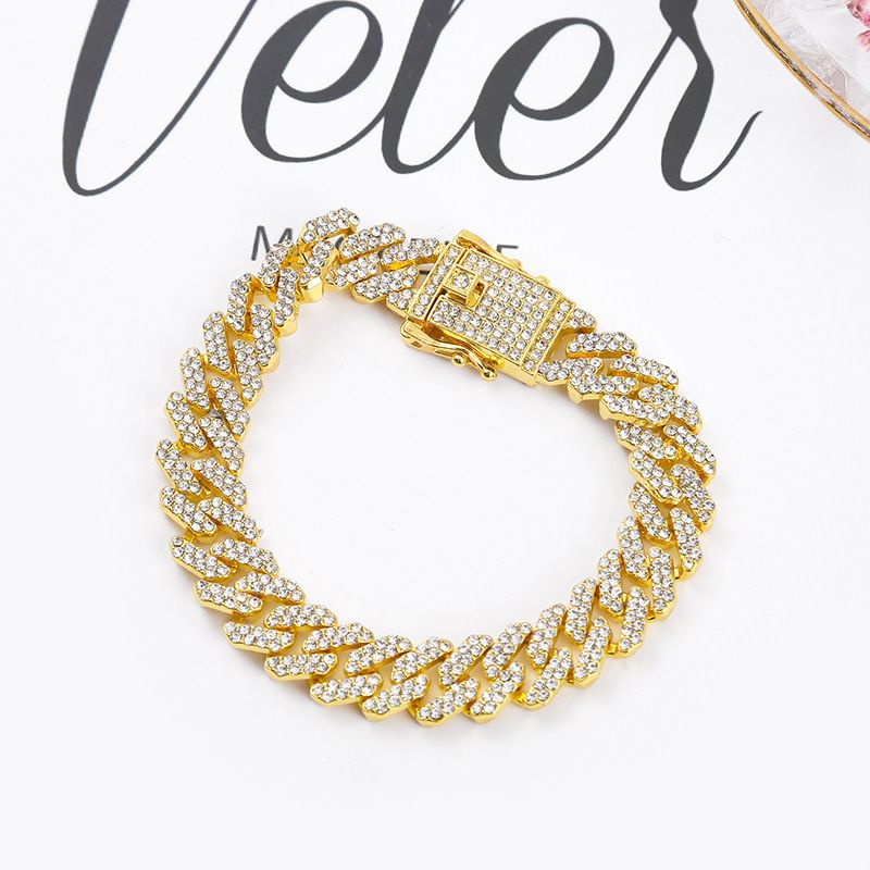 Unisex Hip Hop Cuban Chain 12mm Diamond Men's And Women's Accessories Necklace Rhinestone Buckle Necklace Hot Sale_ipsvogv.com
