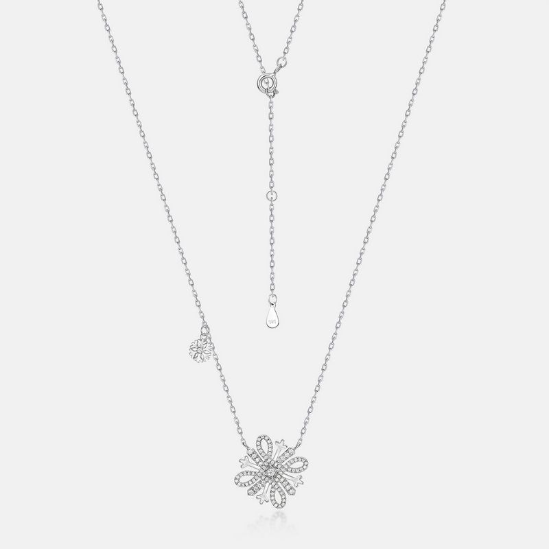 new Snowflake Brilliant Colored Gemstone Necklace Female S925 Silver Fully Inlaid With Shining White Zirconium Clavicle Chain Fashion_ipsvogv.com