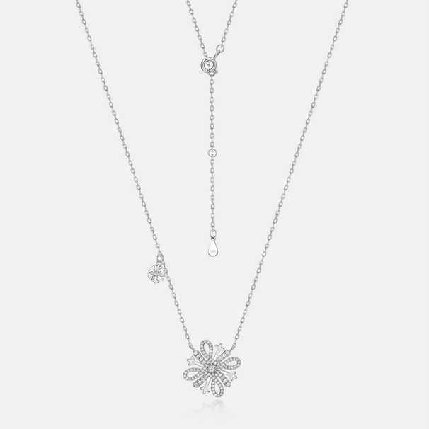 new Snowflake Brilliant Colored Gemstone Necklace Female S925 Silver Fully Inlaid With Shining White Zirconium Clavicle Chain Fashion_ipsvogv.com