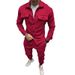 Men's clothing button suede casual jacket pants 2-piece set_ipsvogv.com