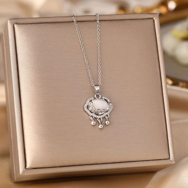 cat's Eye Stone Safety Lock Necklace Women's Ins Cool Breeze Light Luxury Net Red Collarbone Titanium Steel Neck_ipsvogv.com