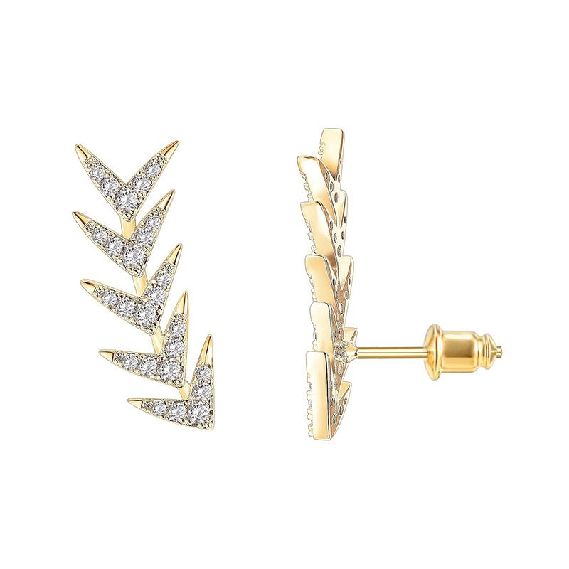 S925 Silver Ear Needle Personalized Leaf Fish Bone Diamond Earrings Female 14K Color Simple Jewelry_ipsvogv.com