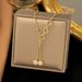 Korean Fashion Accessory Roman Ring Tassel Pendant Titanium Steel Lock Chain Hollow Circular Necklace For Women_ipsvogv.com