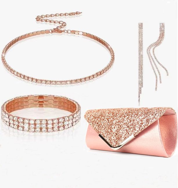 Fashion all match suit evening bag diamond studded elastic bracelet niche diamond necklace earrings four pieces_ipsvogv.com