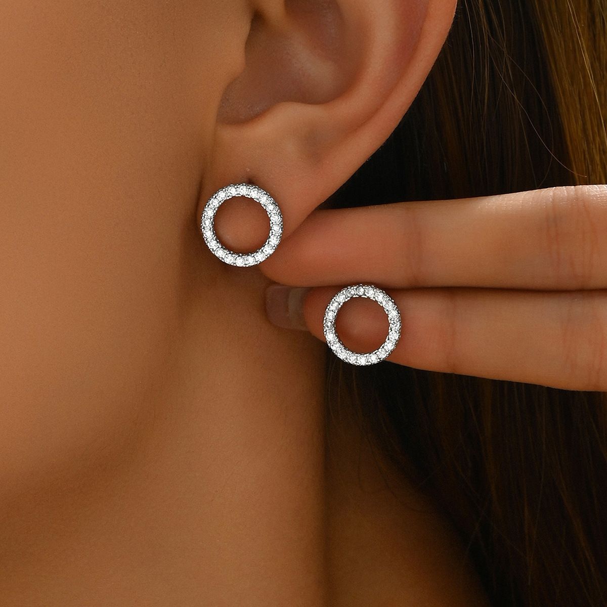 Sweet fresh Korean version geometric for women, versatile inlaid with zircon, high-end niche design and earrings_ipsvogv.com