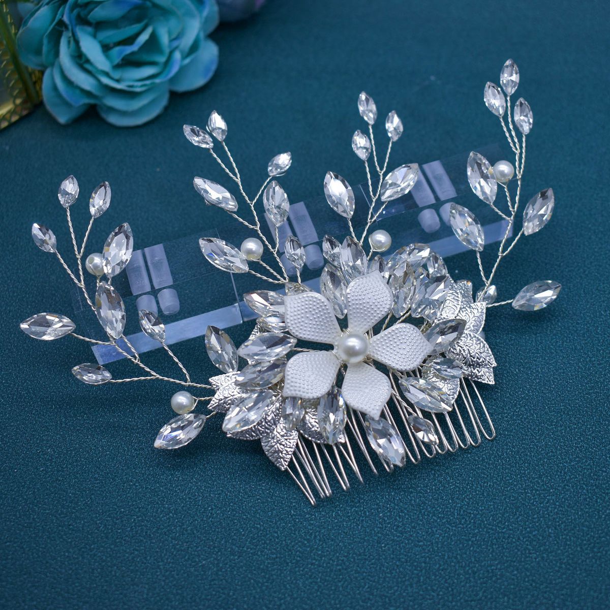 Bride Handmade Elegant Bridal Hair Comb With Crystal Leaves And Flowers - Handcrafted Wedding Hair Accessory For Women, Silver And Gold_ipsvogv.com