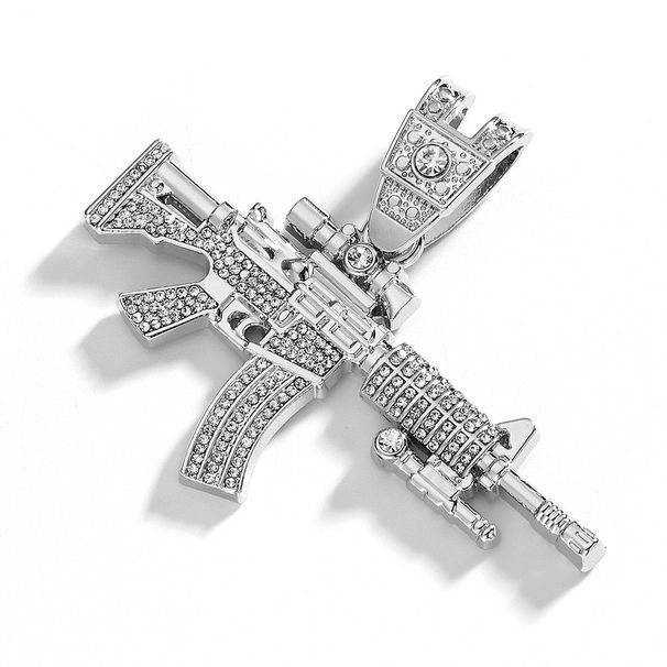 Hot Selling New Diamond Studded Gun Style Alloy Simulation AK Weapon Model Hip-hop Men's Necklace Jewelry_ipsvogv.com