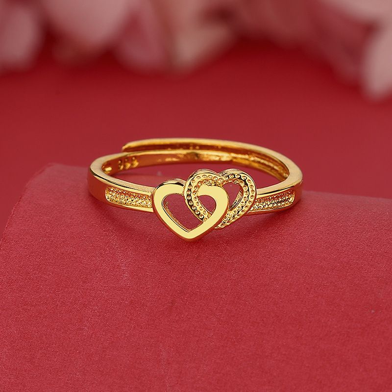 Vietnamese Sand Gold Double Love Women's Heart Shaped Simple, Fashionable, Versatile, Non Fading, Adjustable Ring_ipsvogv.com
