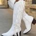 women's cowboy boots, white crocodile pattern tassel boots pointed thick heel knight boots, large size tassel boots women's boots_ipsvogv.com
