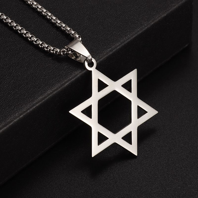 Simple And Smooth Six Pointed Star Necklace, Personalized Pendant, Trendy Men's Stainless Steel Chain Necklace_ipsvogv.com