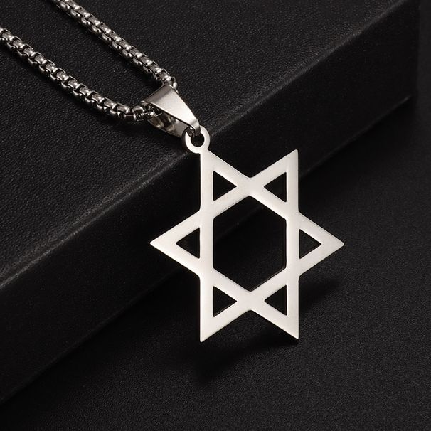 Simple And Smooth Six Pointed Star Necklace, Personalized Pendant, Trendy Men's Stainless Steel Chain Necklace_ipsvogv.com