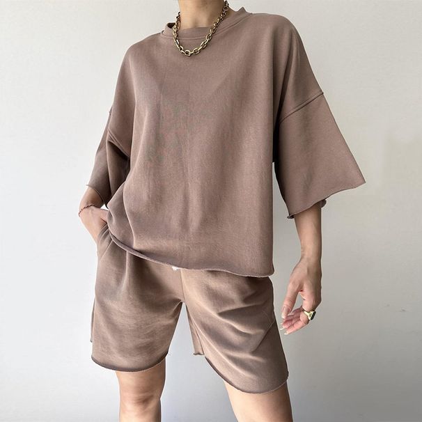 Women's casual suits for women half-sleeved round neck loose short-sleeved drawstring shorts two-piece suit_ipsvogv.com