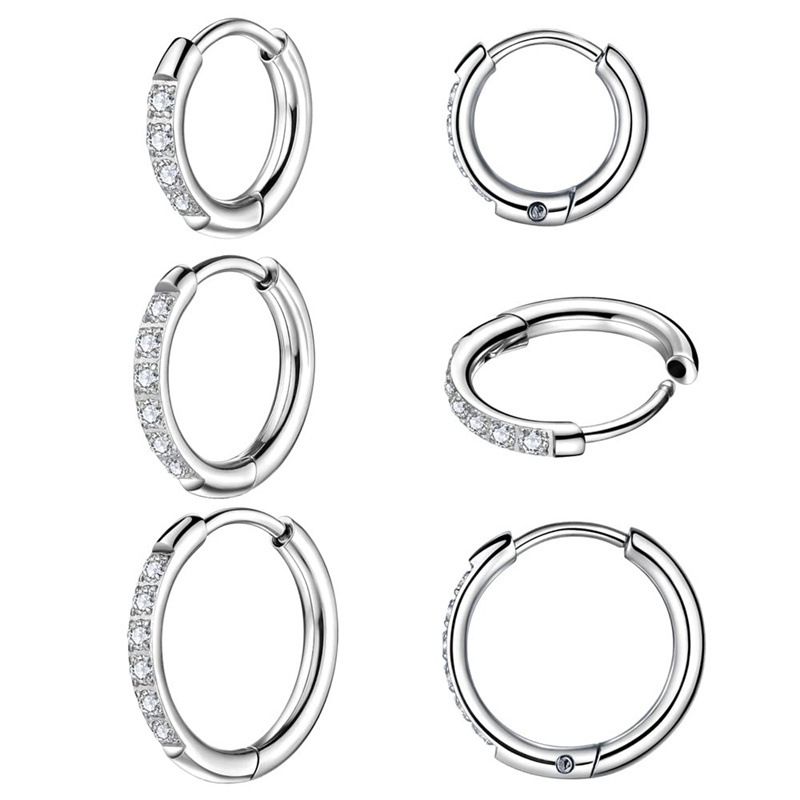 Stainless Steel Hoop Zircon Earrings Titanium Steel Inlaid Zircon Ear Buckles Versatile Round Coil Micro Inlaid Zircon Earrings_ipsvogv.com