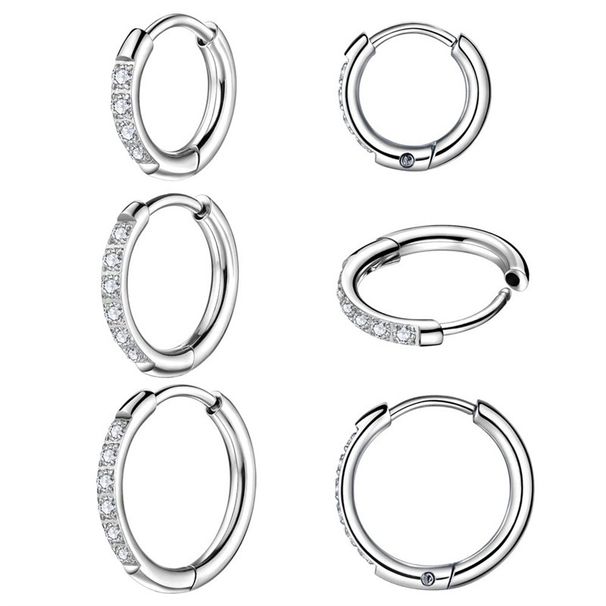 Stainless Steel Hoop Zircon Earrings Titanium Steel Inlaid Zircon Ear Buckles Versatile Round Coil Micro Inlaid Zircon Earrings_ipsvogv.com