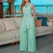 Women's Clothing women's elegant shirt collar sleeveless solid color zipper strap wide leg jumpsuit_ipsvogv.com