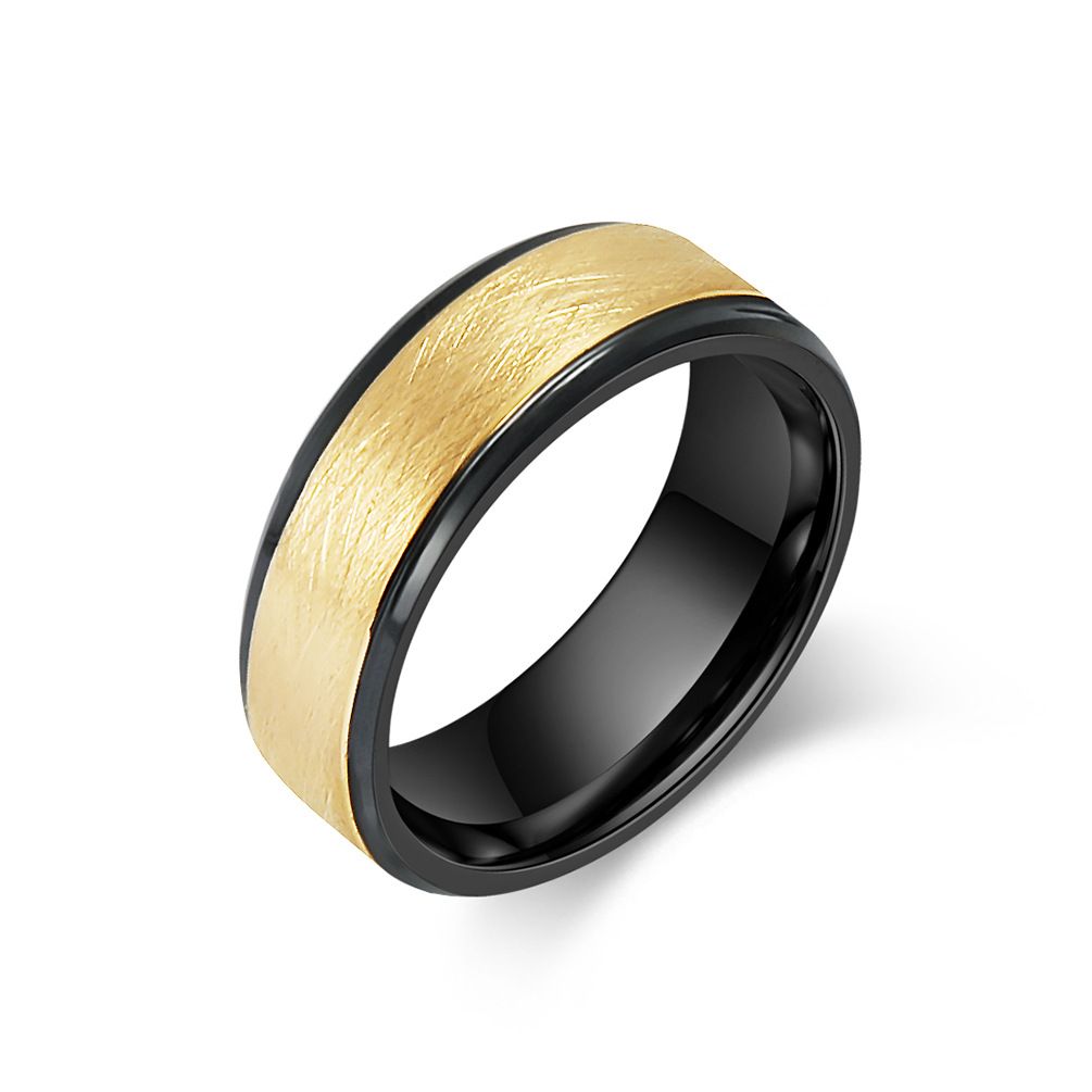 Carbide tungsten steel matte brushed two color ring ring men's light luxury style tungsten gold index finger hand jewelry_ipsvogv.com