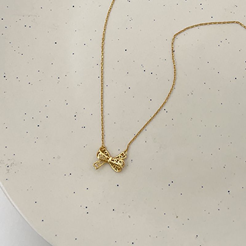 Hollow Necklace For Women, Light Luxury Niche Design, Heart Ribbon Bowknot Collarbone Chain, Stainless Steel Choker_ipsvogv.com