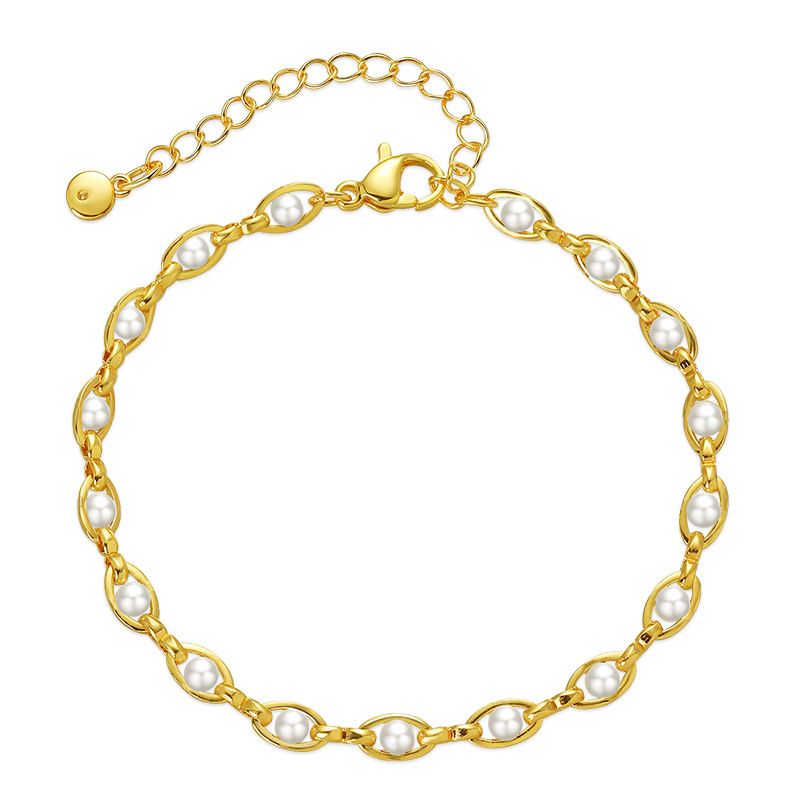 Brass Plated K Real Gold Small Jewelry Synthetic Pearl Bracelet Elegant Ins Style Textured Hand Jewelry_ipsvogv.com