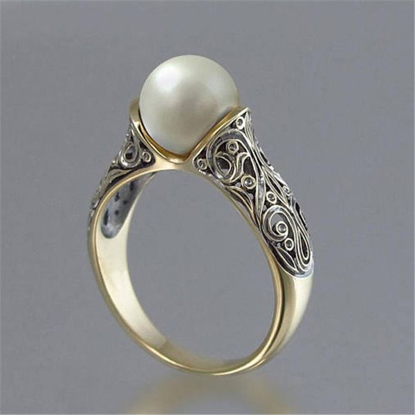 Sanjie's New Artificial ABS Pearl Ring Inlaid With 14k Silver Jewelry_ipsvogv.com