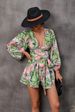 Women's Clothing flower long-sleeved shorts V-neck jumpsuit_ipsvogv.com