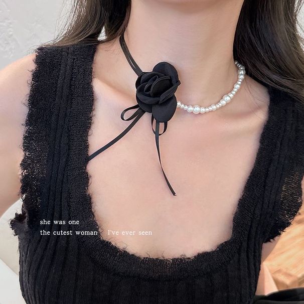 Camellia Pearl Patchwork For Women, Light Luxury, Niche Choker, Collarbone Chain, Pure Desire Tie, Floral Necklace_ipsvogv.com