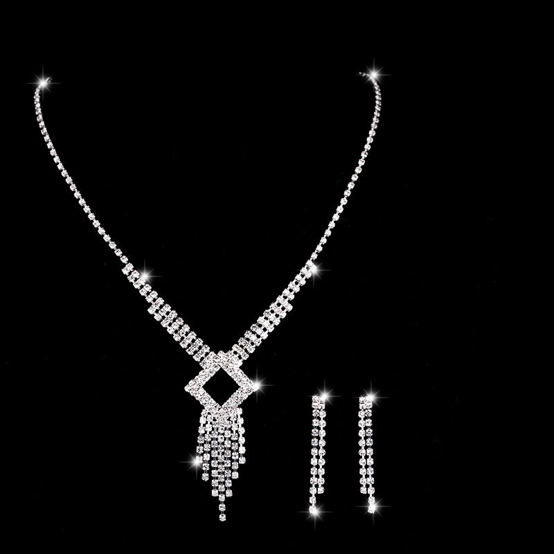 TIARA DROP - Tassel Diamond Bridal Necklace Set (Silver Inlaid Diamonds, Luxury Wedding Jewelry)_ipsvogv.com