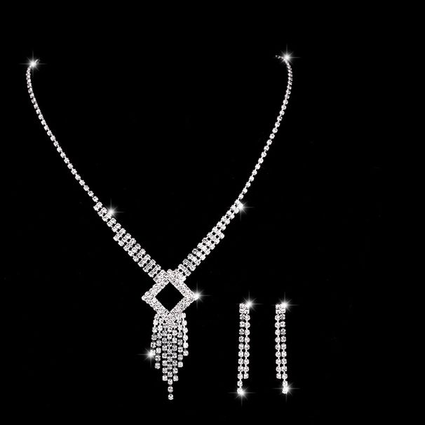 TIARA DROP - Tassel Diamond Bridal Necklace Set (Silver Inlaid Diamonds, Luxury Wedding Jewelry)_ipsvogv.com