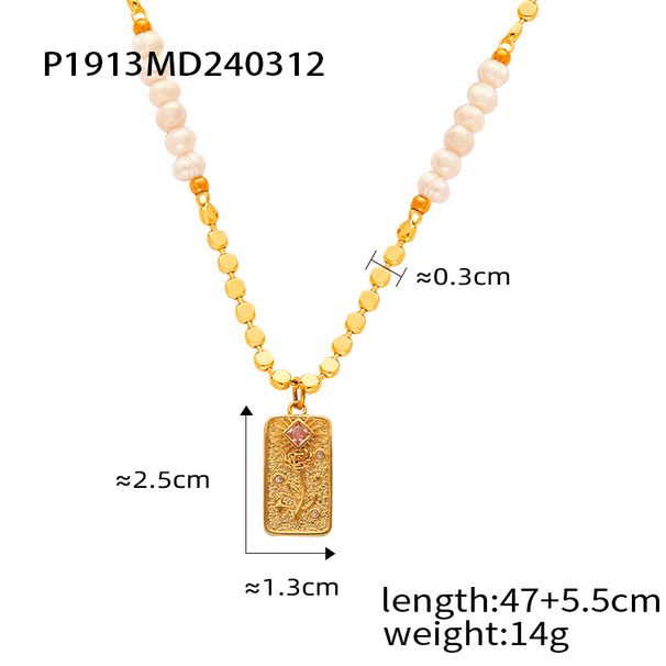 Simple And Personalized Freshwater Pearl Patchwork Square Jewelry With Geometric Texture Inlay Design Pendant Copper_ipsvogv.com
