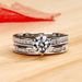 Cao Shi's Platinum Plated Six Claw Couple Engagement Combination Exquisite Zircon Set Ring_ipsvogv.com
