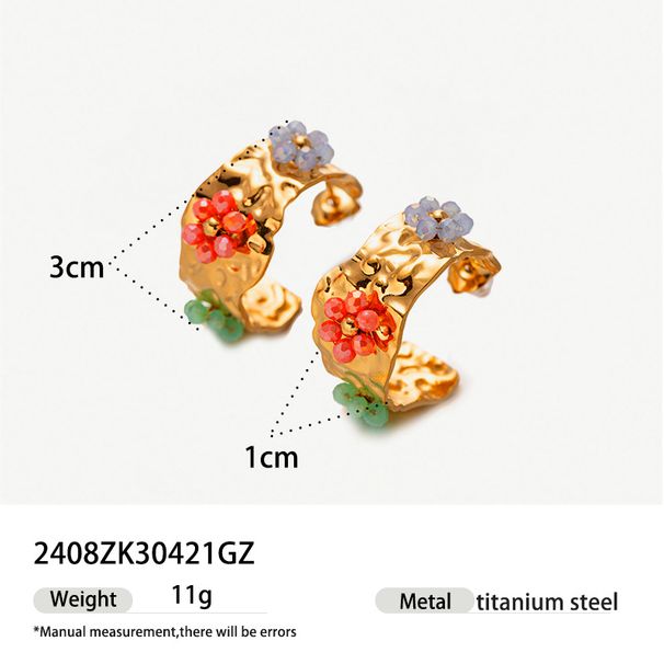 versatile stainless steel texture colored zircon pearl beaded flower earrings gold plated earrings_ipsvogv.com