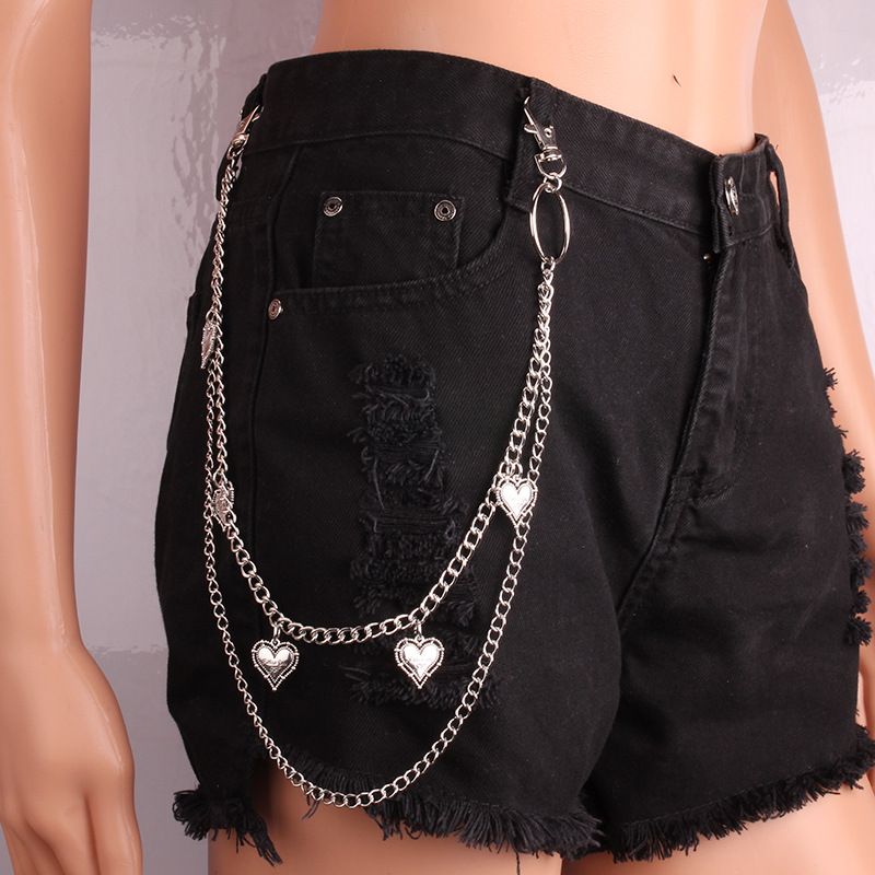 Hip Hop Double Layer Versatile Peach Heart Instagram Pant Hanging Chain Decoration Love Accessories For Men And Women_ipsvogv.com