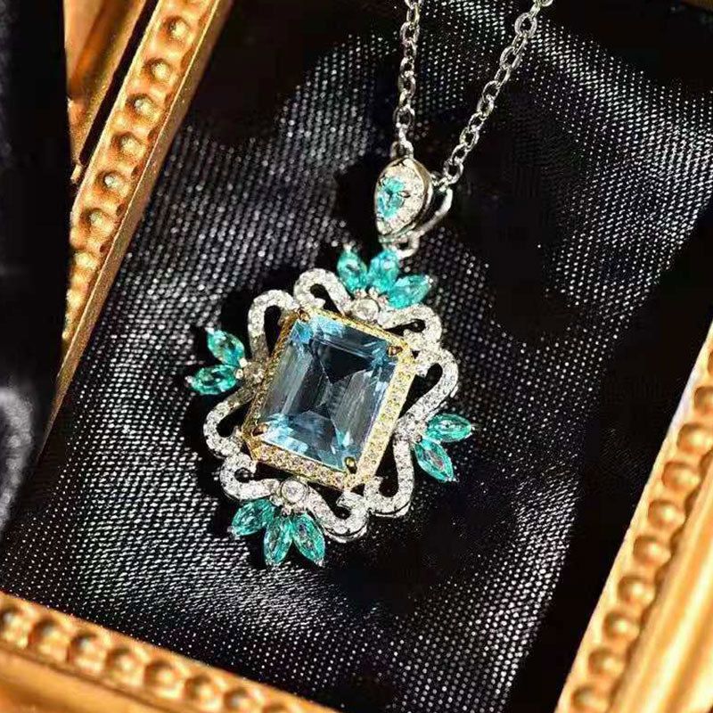 Cao Shi Recommends Sea Blue Zircon Pendant For Accessories, High-end Light Luxury Popular Necklace_ipsvogv.com