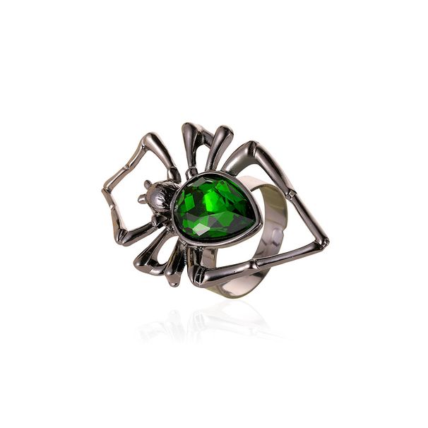 Halloween jewelry, three piece set of exaggerated personality, spider necklace, earrings and ring, retro emerald set accessories_ipsvogv.com