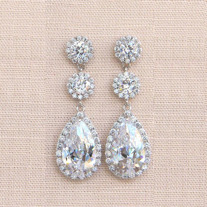 Cao Shi's New Water Drop Zircon Super Sparkling Bridal Female Romantic Wedding Earrings Jewelry_ipsvogv.com