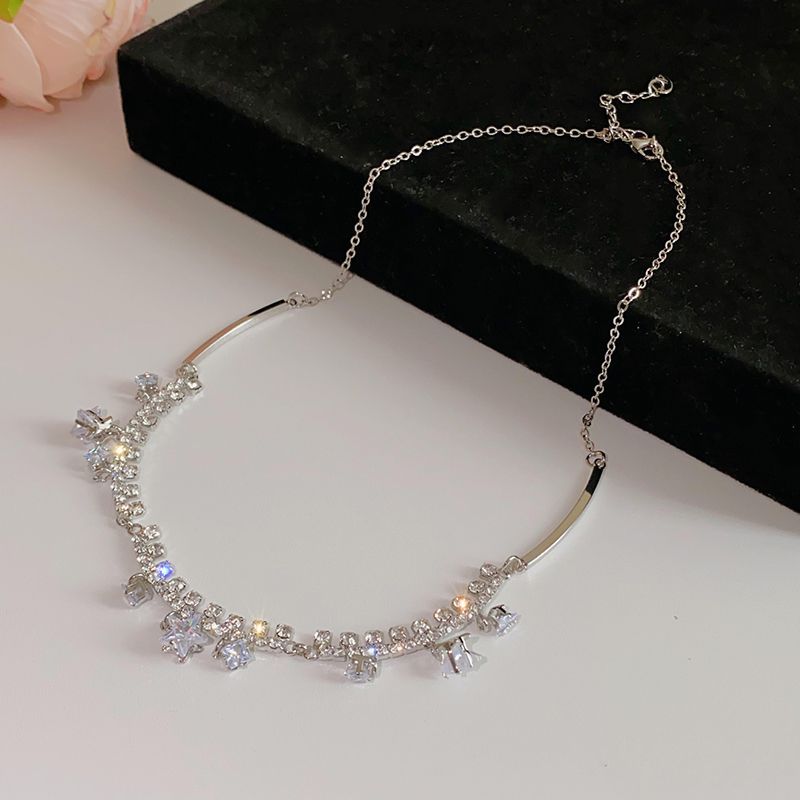 star Studded Zircon Diamond Necklace, Light Luxury Niche Acceory For Women, ! 2024 New High-end Neck Lock Bone Chain Necklace, Women,_ipsvogv.com