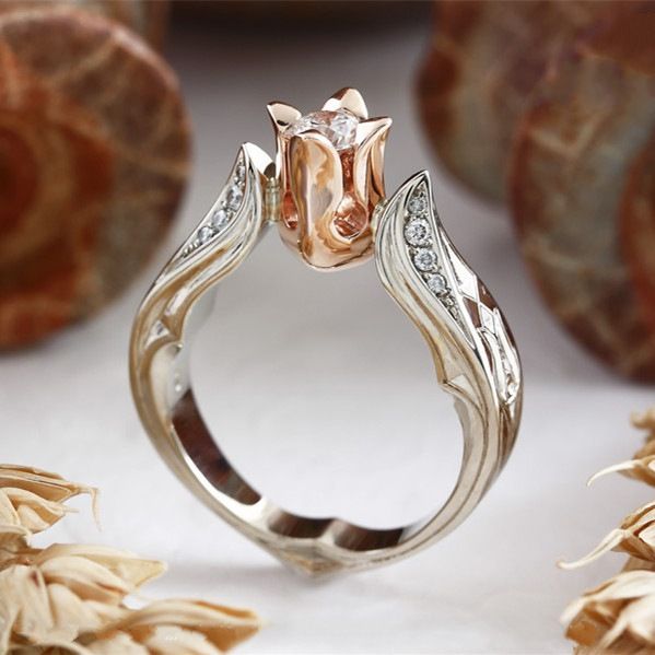 Rose Blossom Color Separation Simulation Zircon Luxury Party Ring For Women_ipsvogv.com
