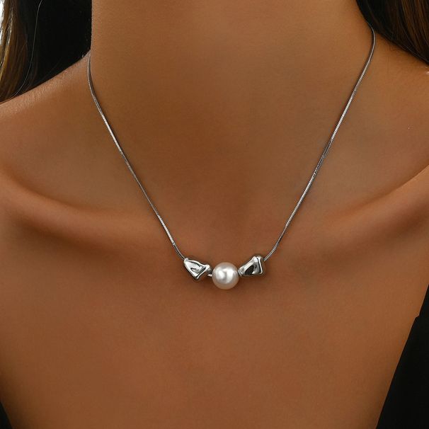 Geometric light luxur stle women's long necklace versatile string pearl pleated design niche collarbone chain_ipsvogv.com
