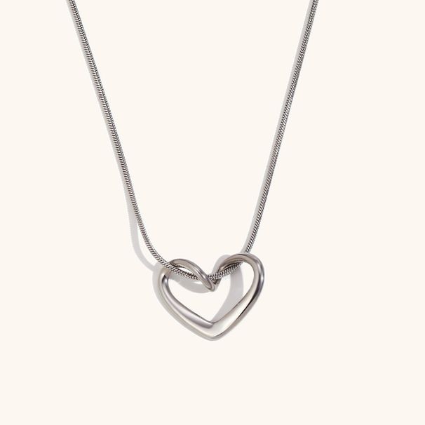 Fashionable And Elegant Stainless Steel Gold-Plated Heart Zircon Necklace Set For Women_ipsvogv.com