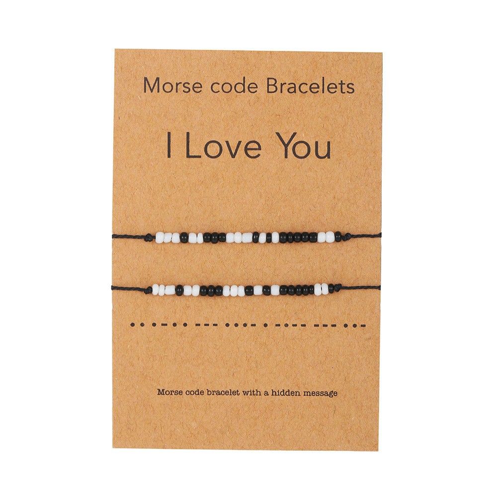 Morse Code For Men Women, Simple Creative, Black And White Rice Bead Card Woven Adjustable Bracelet_ipsvogv.com