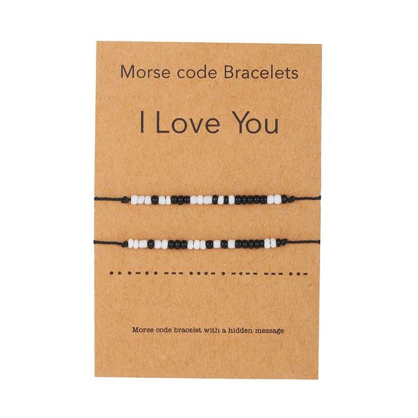 Morse Code For Men Women, Simple Creative, Black And White Rice Bead Card Woven Adjustable Bracelet_ipsvogv.com