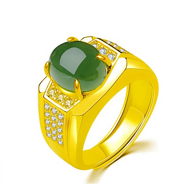 Simple Elegant Hetian Biyu Men's And Women's Open Silver Inlaid Plated White Jade Diamond Ring_ipsvogv.com