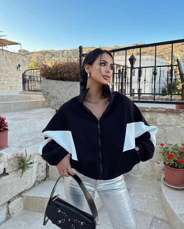 Women's Clothing Autumn and Winter Hot Style Loose Casual Versatile Top Long Sleeve Color Block Stand Collar Jacket for Women_ipsvogv.com