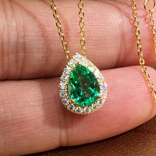 Celebrity Kwai Live Broadcast New Style Micro Inlaid Water Drop Emerald Zircon Necklace Women's Necklace Chain_ipsvogv.com