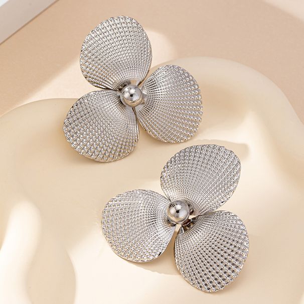 Jewelry INS Minimalist Fashion Simple Personality Metallic Texture Flower Shape Earrings For Women_ipsvogv.com