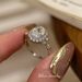 plated Gold Flower Silver Diamond Handheld Pigeon Egg Zircon Feeling Wedding Ring, Light Luxury Exquisite Versatile Ring ,_ipsvogv.com