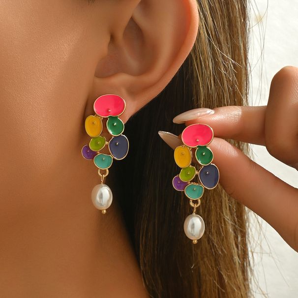 Fashionable Women's Earrings Personalized Colorful Oil Drop Design Flower Earrings Versatile Pearl Earrings For Women_ipsvogv.com
